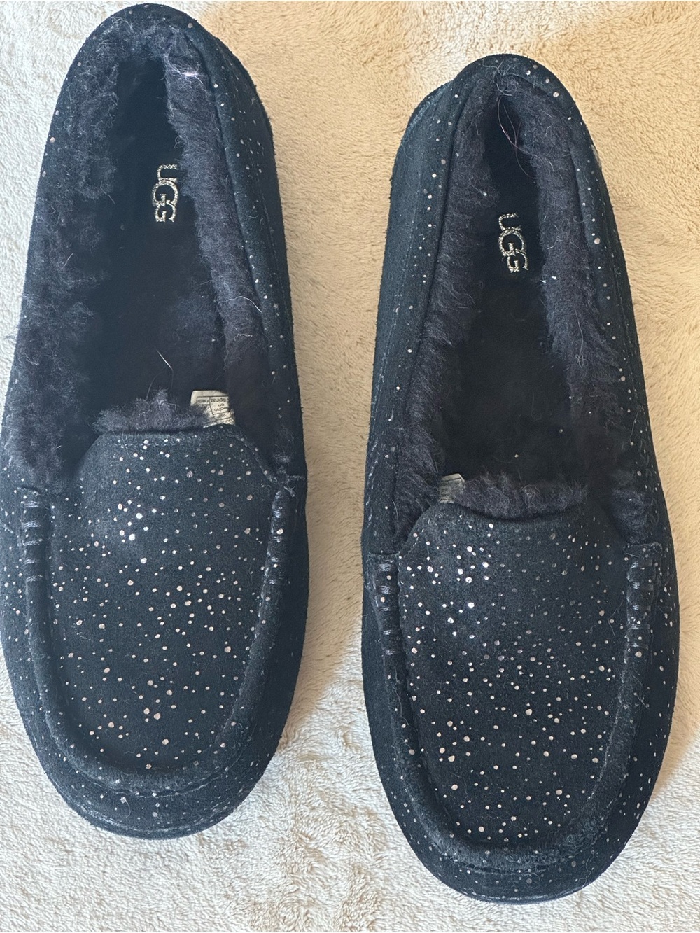 UGG women’s Black Sparkle Moccasin Slippers